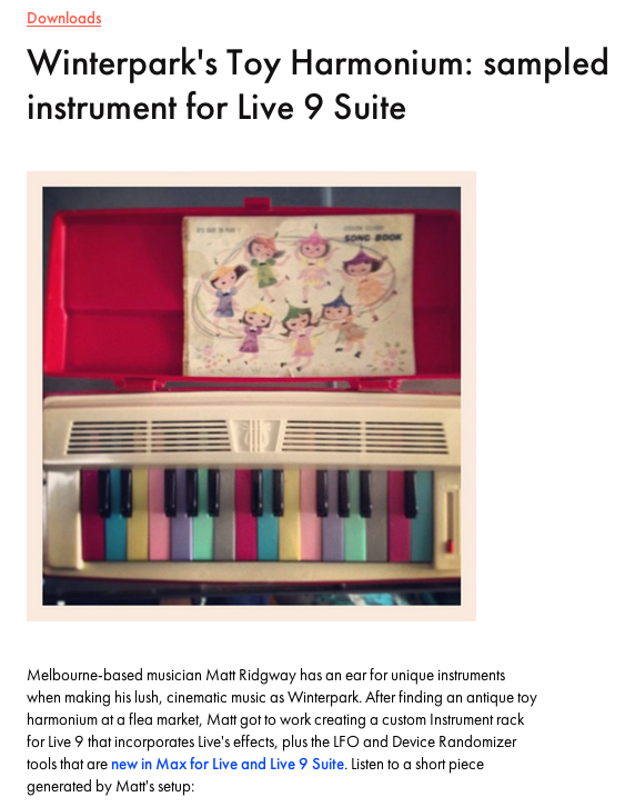 My Harmonium Instrument featured on Ableton.com